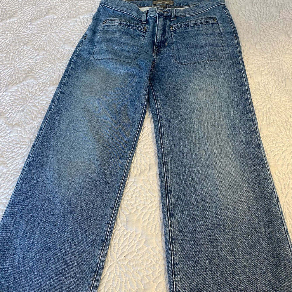 Stylish Blue Mid Rise, Wide Leg Women's Jeans